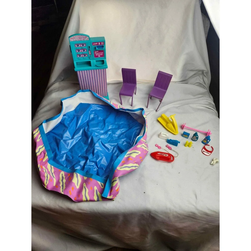 Vintage Barbie Accessory Lot Baywatch Pool Vending Machine Jet Ski Chairs Mixed